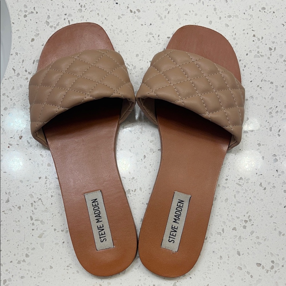 Steve Madden Brown Quilted Slide Sandals
